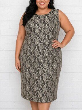 Joanna Hope US 22 UK 26 Silver Metallic Overlay Lined Sheath Dress Wedding